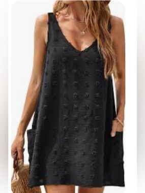 Blooming Jelly v neck Swiss dot mini sun dress or coverup with front pockets